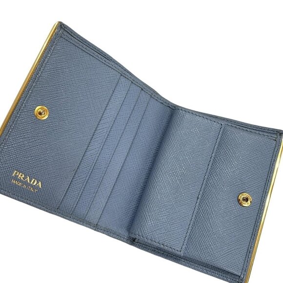Auth PRADA - 1MV204 Light Blue Gold Leather Hardware Bifold Wallet - Picture 9 of 10